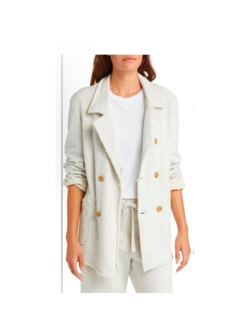 New Frank & Eileen Vintage White Pea Coat Triple Fleece M No Buttons